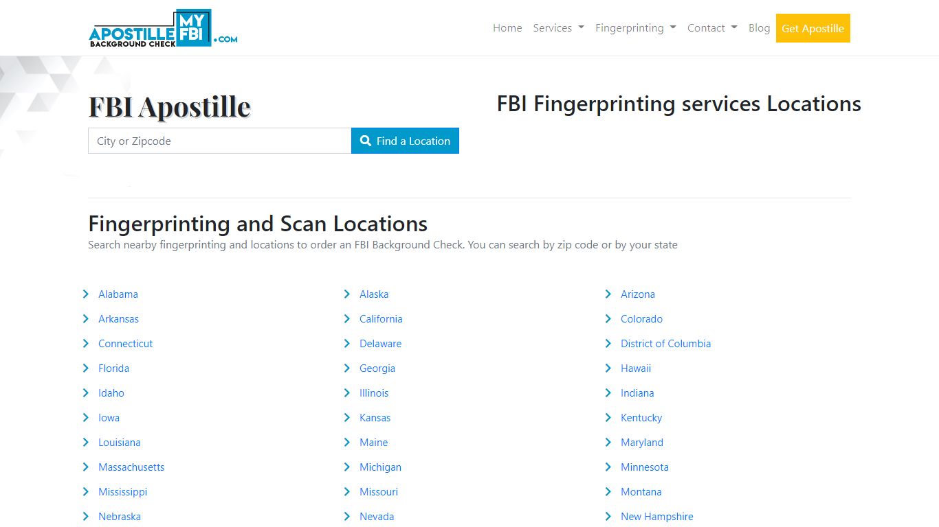 FBI Fingerprinting services Locations | FBI Apostille
